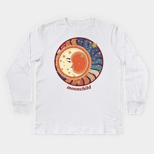 Moon Child - Retro Moon and Stars Kids Long Sleeve T-Shirt